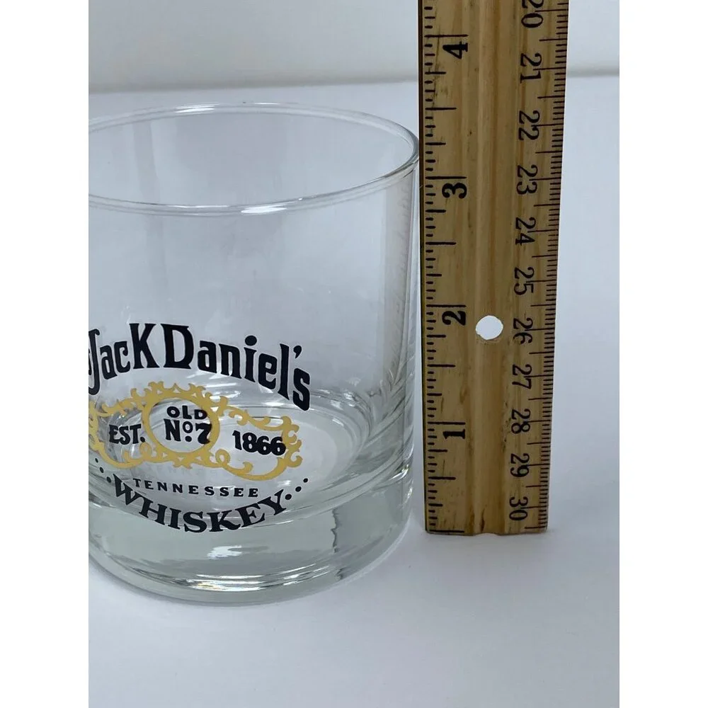 Vintage Jack Daniels Low Ball Whiskey Glasses black gold Logo